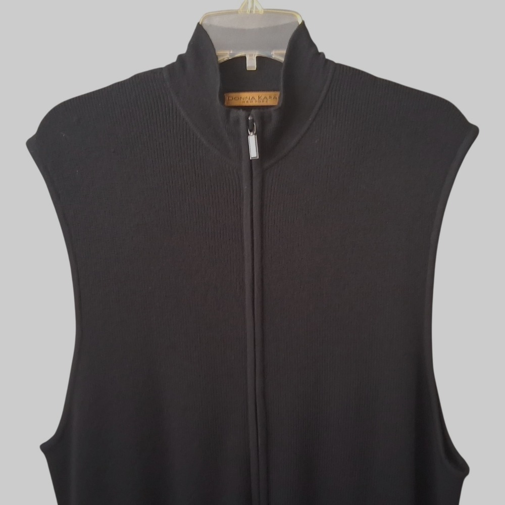 Vintage NOS  Donna Karan Vest Women's Size XL Full Zip Wool Black Made Hong Kong